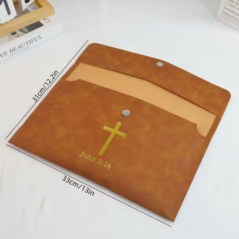 Étui Bible en Similicuir avec Croix Jean 3:16-Chrétien