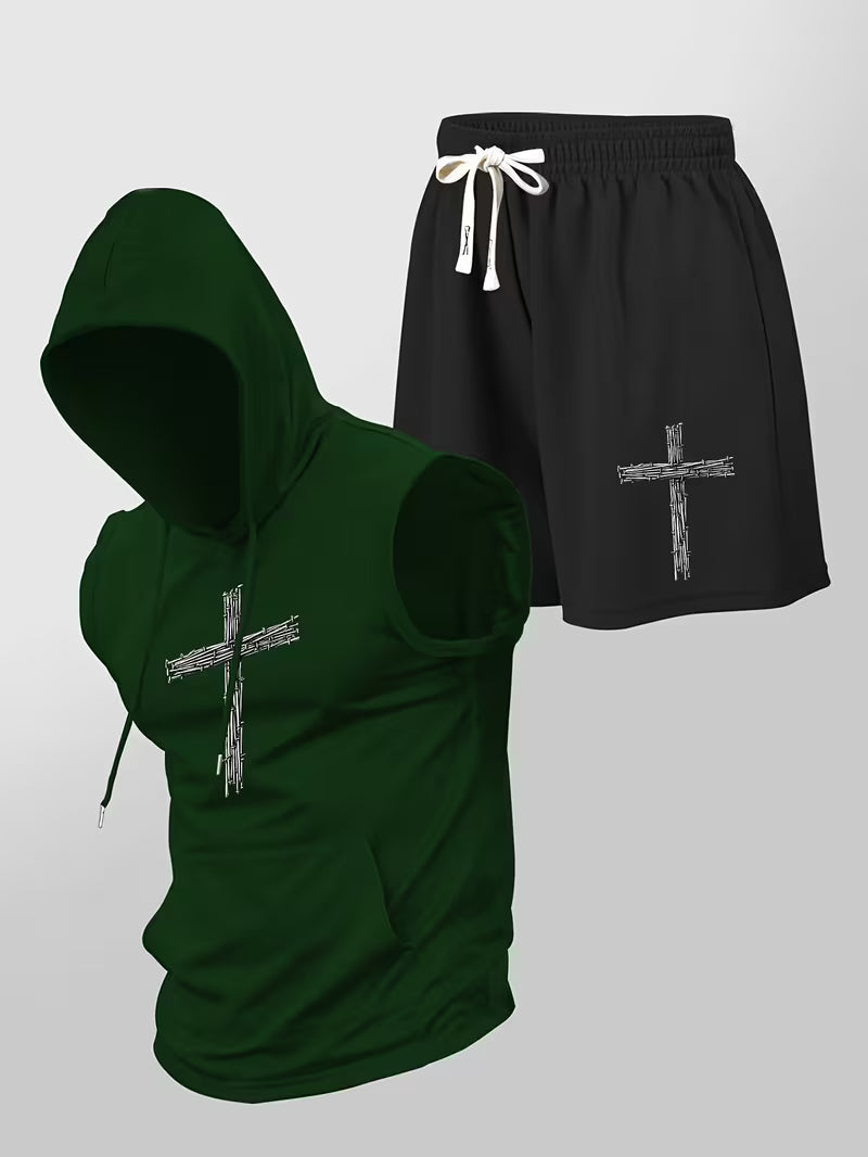 ensemble short sweat sans manche croix chrétien