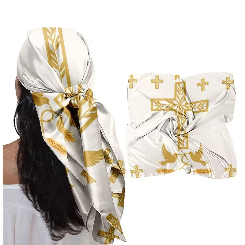 foulard élégant croix doré
