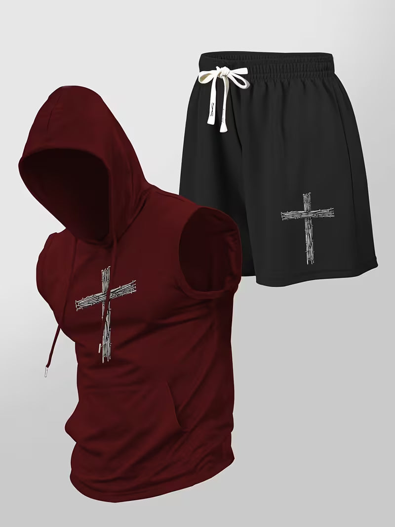 ensemble short sweat sans manche croix chrétien