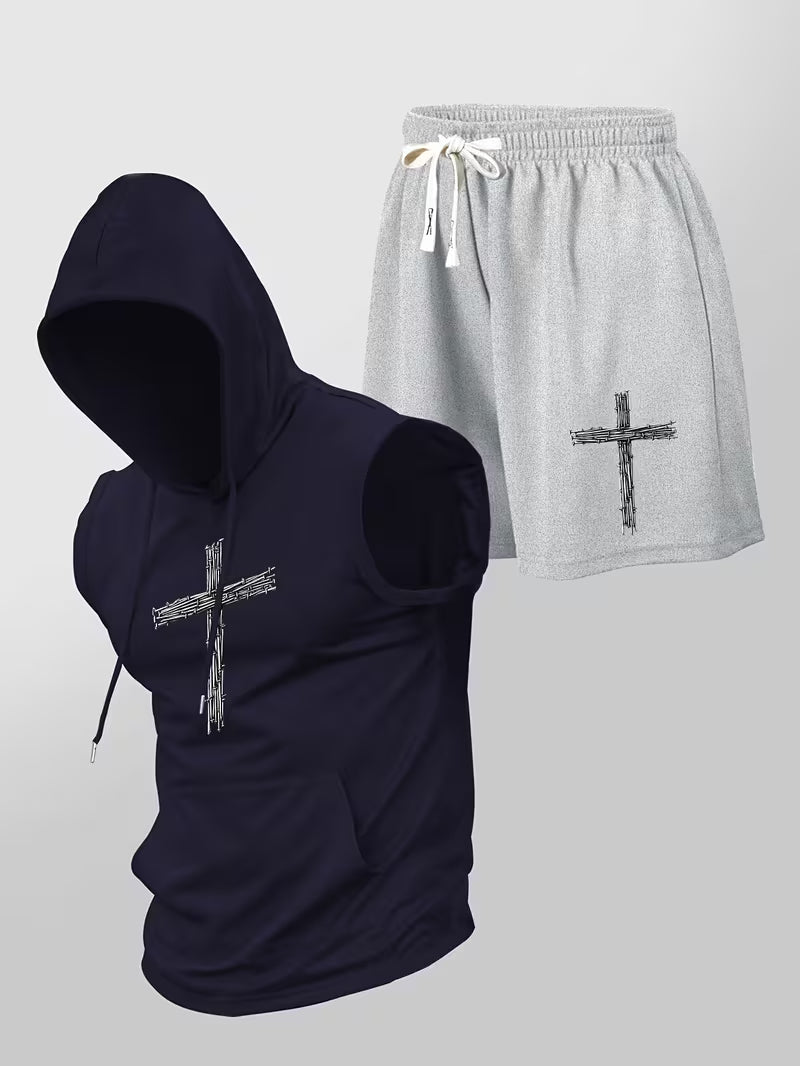 ensemble short sweat sans manche croix chrétien