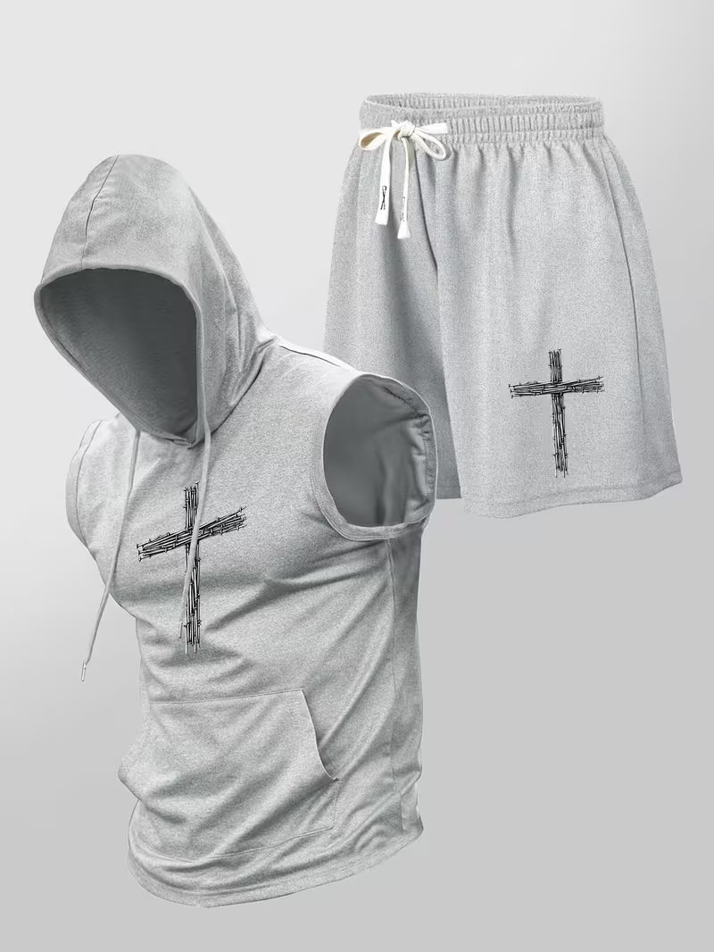 ensemble short sweat sans manche croix chrétien