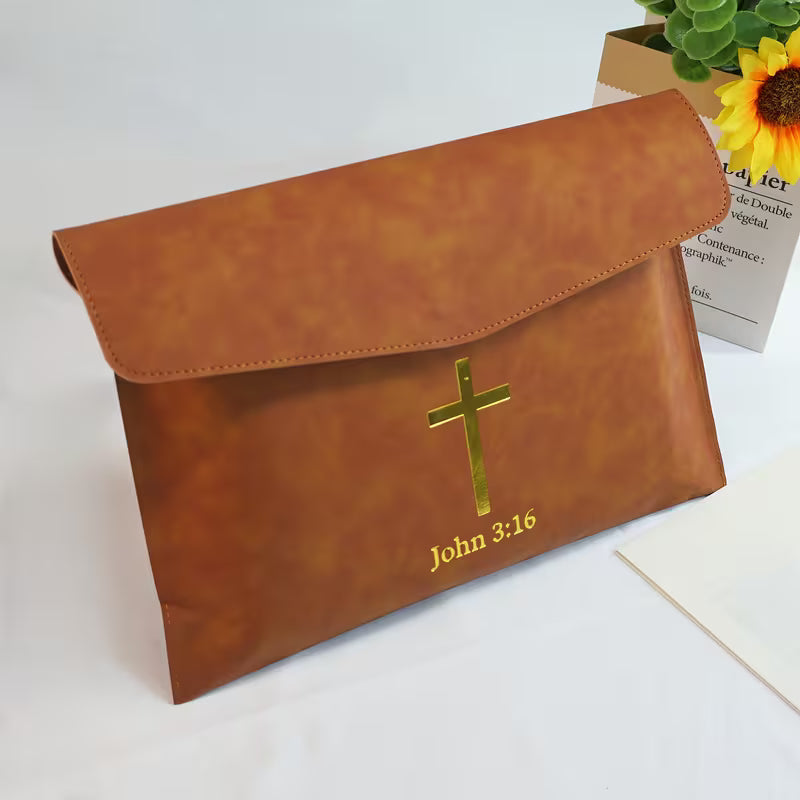 Étui Bible en Similicuir avec Croix Jean 3:16-Chrétien