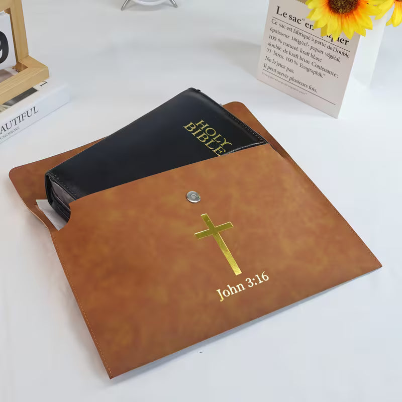Étui Bible en Similicuir avec Croix Jean 3:16-Chrétien